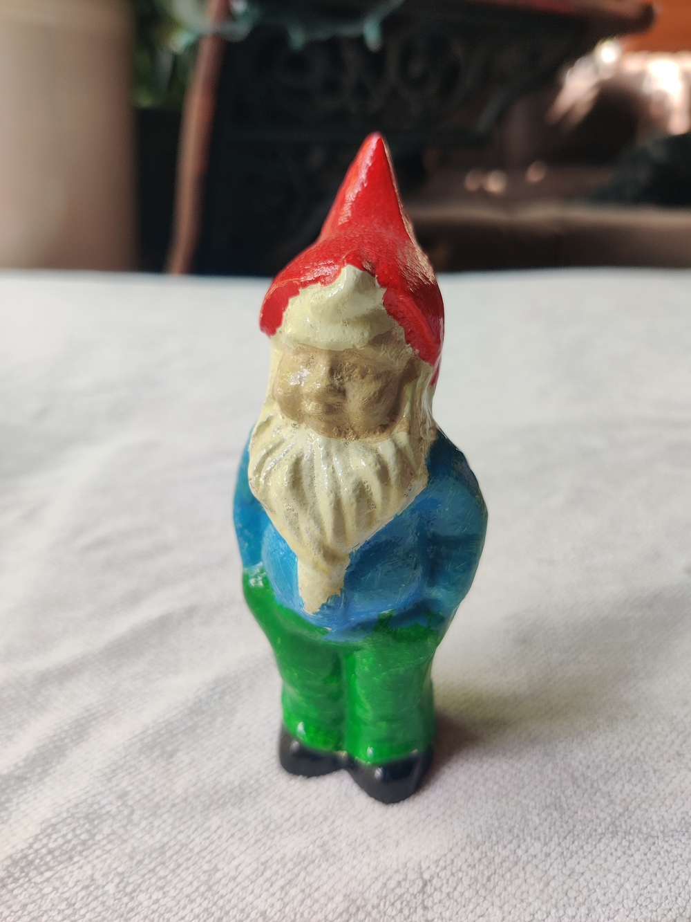 Vintage Cast Iron Gnome Dwarf 4 3/4" 1 Lb Cottage Garden Fairy Hands in Pockets